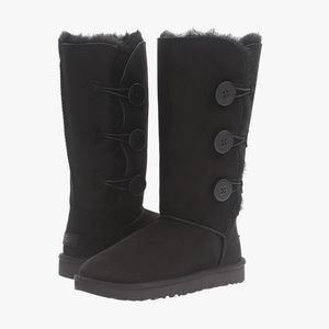 UGG Black Bailey Suede Button Triplet II Water-Repellent Tall Boots